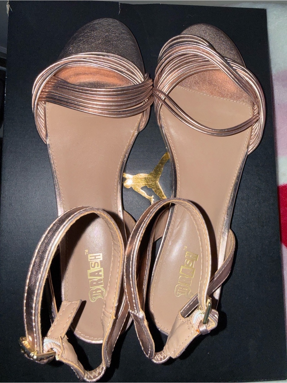Metallic Rose Gold Strappy Flat Sandals, Size 11 - Picture 4 of 6